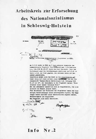 Info 2 Titelbild: Gestapodokument 1934