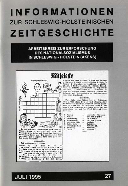 ISHZ 27 Titelbild: Rätselecke aus den Kieler Neuesten Nachrichten, 
die wegen angeblicher Beleidigung Hitlers von der Partei kritisiert wurde, November 1933