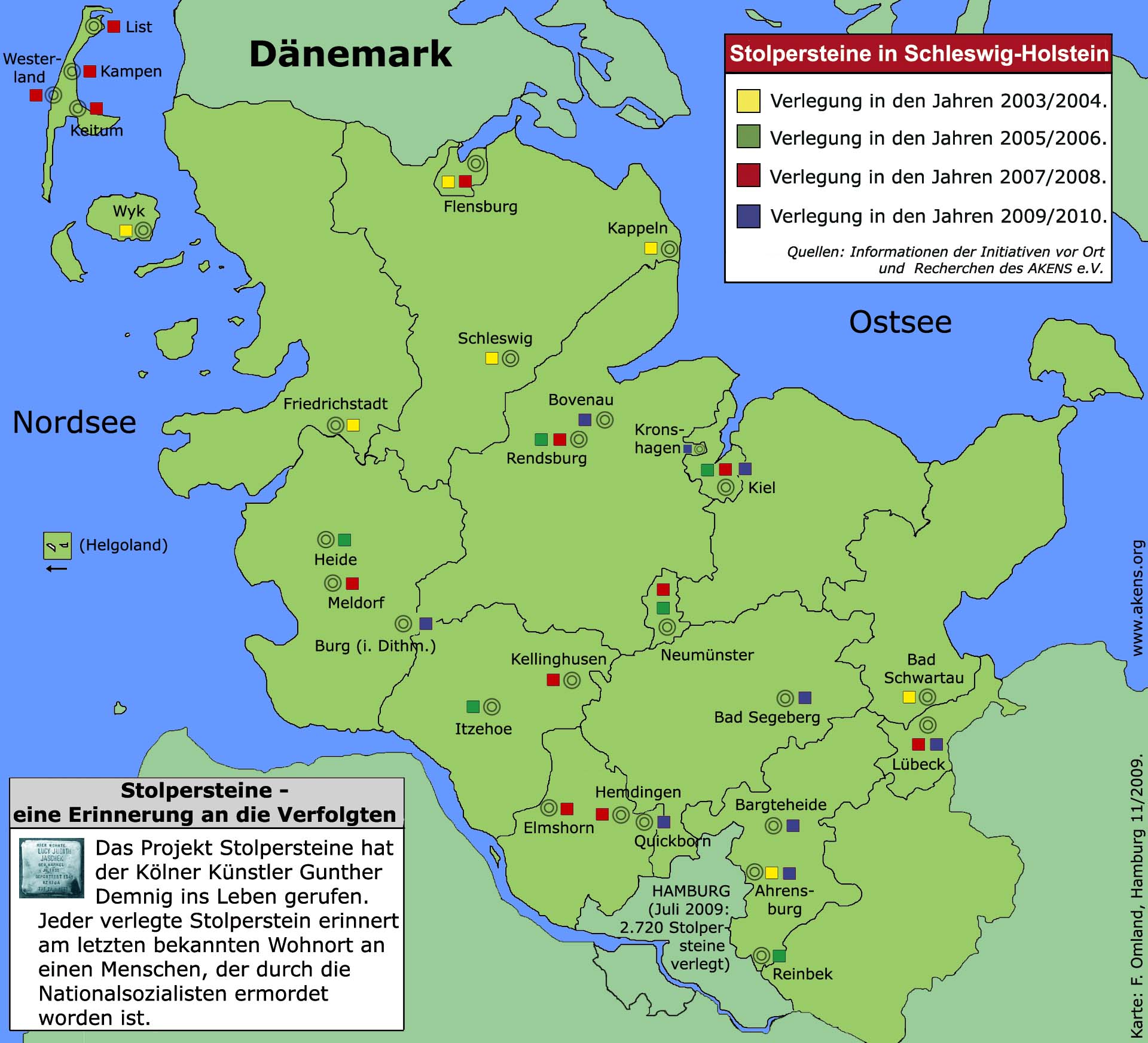 Karte Schleswig-Holstein mit Orten der Verlegungen